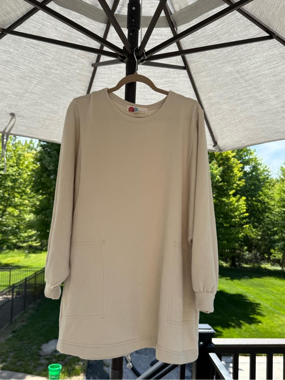 Free People Neutral Beige Long Sleeve Pocket Tunic Dress